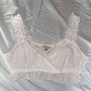 American Eagle Outfitters White Ruffled Crop Top